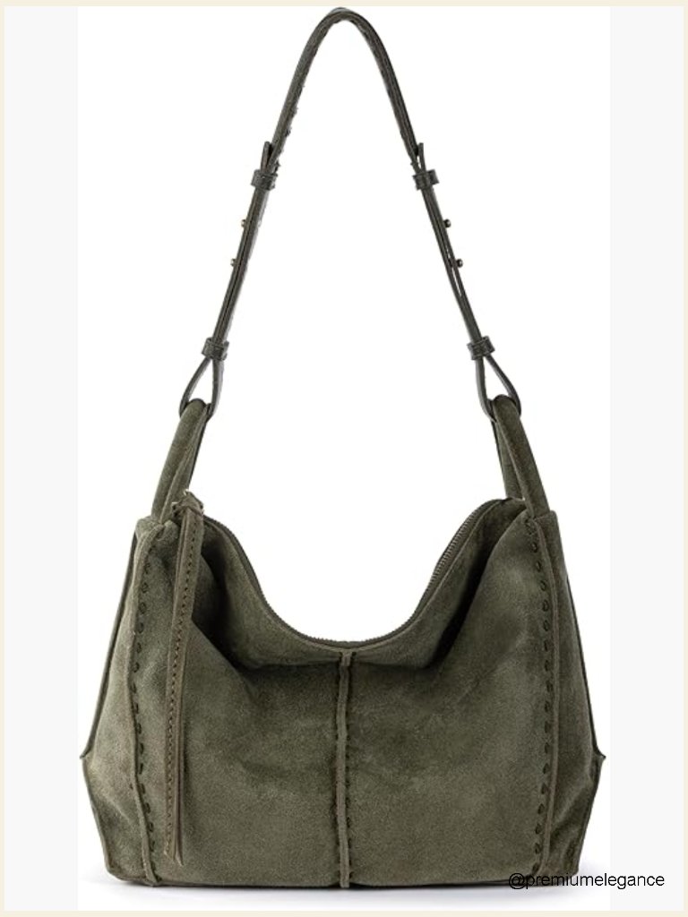 Large Leather Hobo Purse With Zipper Pocket, Spacious Travel Handbag